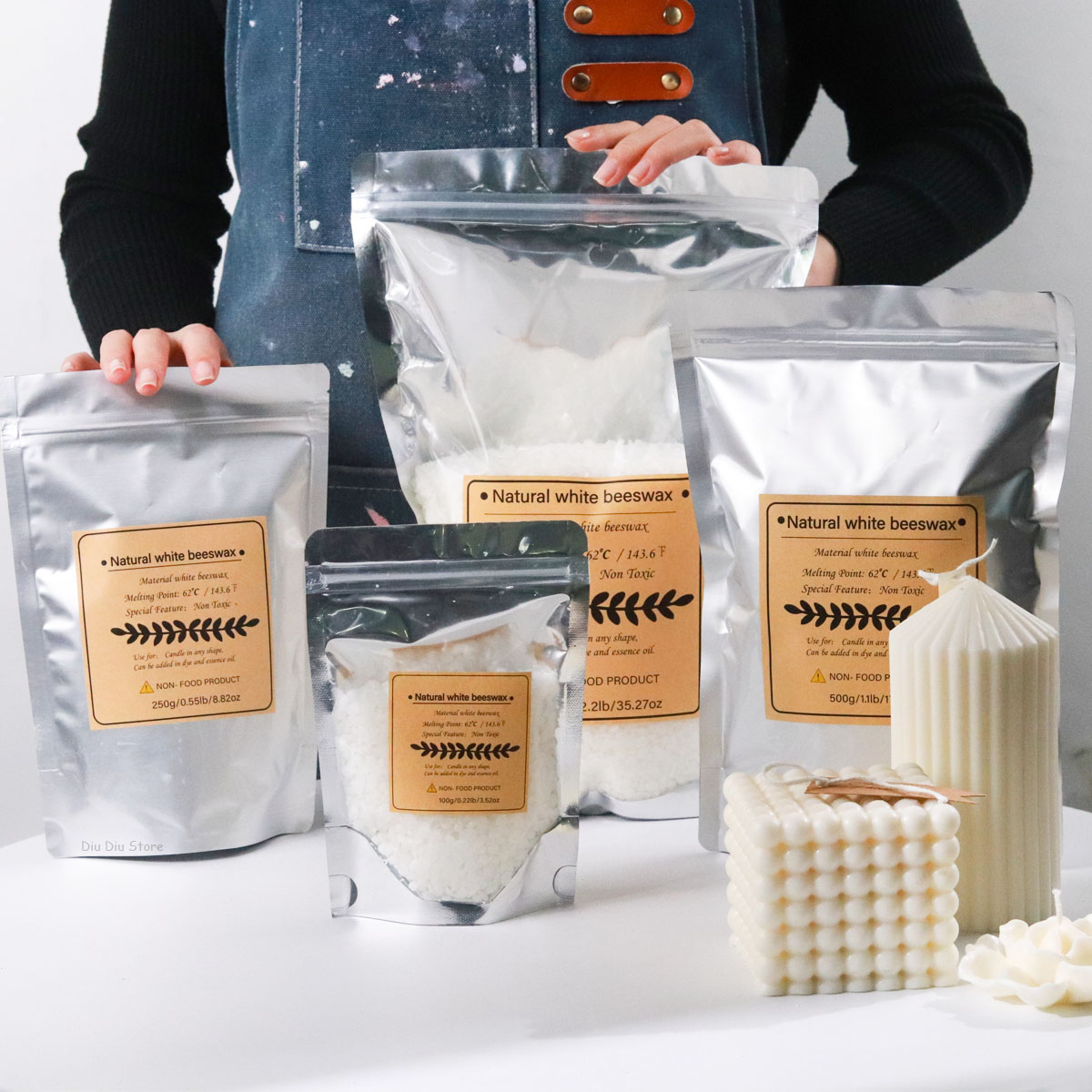 Candle Supplies Beeswax - ขี้ผึ้งสีขาวเทียนหอมเม็ดธรรมชาติบริสุทธิ์วัสดุ DIY เทียนหอมไร้ควันวัสดุทําหัตถกรรม