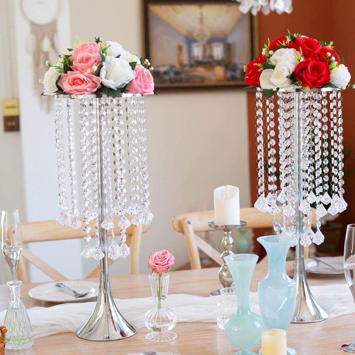 Candle Supplies Luxury - 2/10 ชิ้น ขาตั้งดอกไม้คริสตัลหรูหรา ขนาด 21.9 นิ้ว