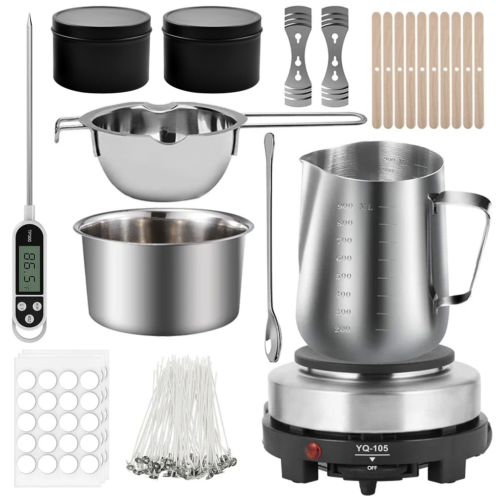 Candle Making Supplies Kit - ชุดทำเทียน DIY Glintmos พร้อมแผ่นทำความร้อน อุปกรณ์ทำเทียนพร้อมหม้อหลอมขี้ผึ้ง ชุดเครื่องมือทำเทียนสำหรับผู้ใหญ่