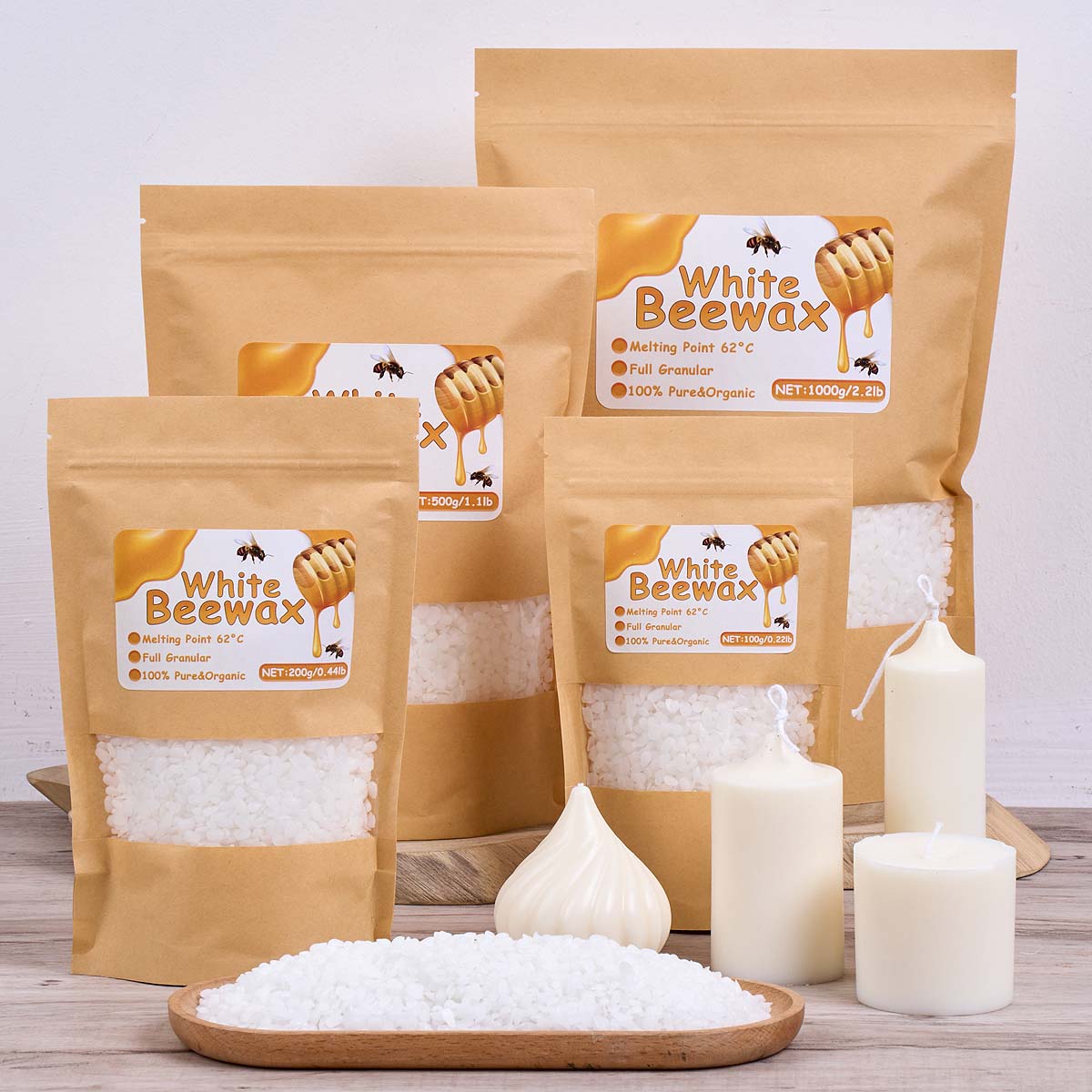 Candle Supplies Beeswax - 1000 กรัมขี้ผึ้งสีขาว DIY เทียนทำวัสดุธรรมชาติบริสุทธิ์เม็ดถุงไร้กลิ่นขี้ผึ้งอนุภาควัตถุดิบหัตถกรรมซัพพลายเออร์