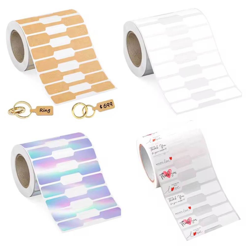 Kraft Hang Tag - 500 PCS/ม้วนกระดาษเปล่าราคาสติกเกอร์เครื่องประดับป้ายแหวนสร้อยคอการ์ดบรรจุภัณฑ์ Kraft Self-สติกเกอร์ Hangtag