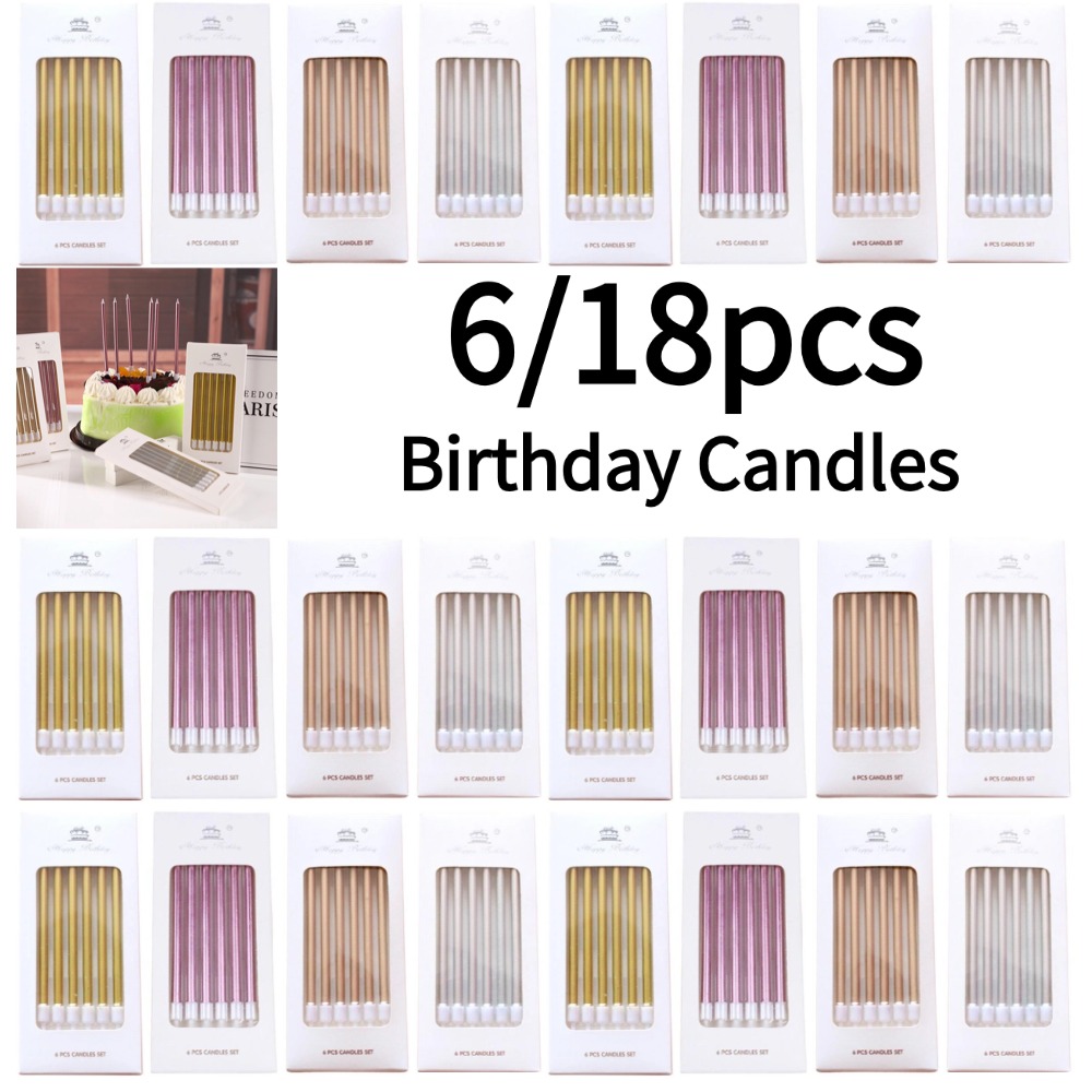 Supplies Of Candle - เทียนวันเกิดโลหะสีทองเงิน 6/18 ชิ้น ของตกแต่งเค้กหลากสี DIY สำหรับงานแต่งงาน