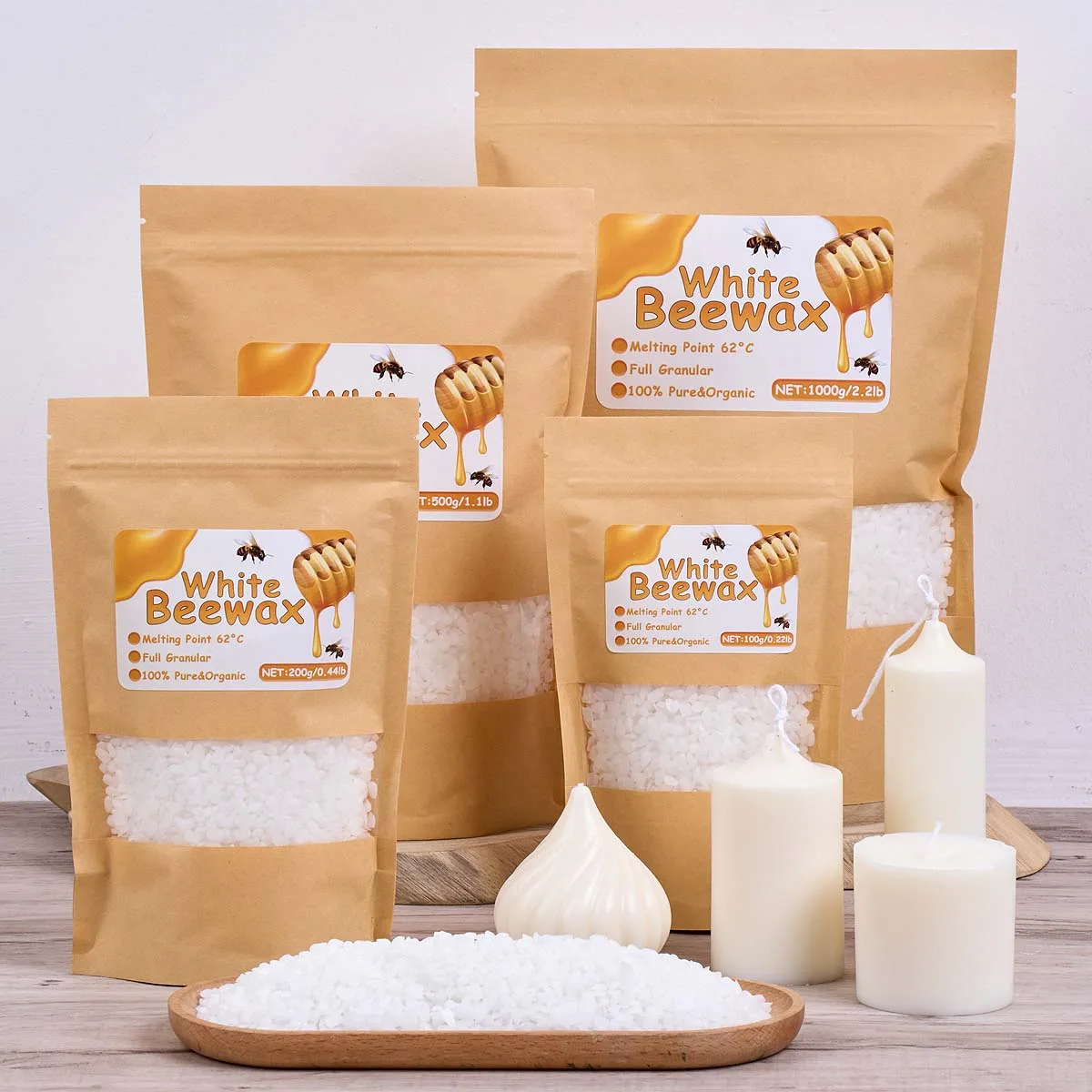 Candle Supplies Beeswax - ขี้ผึ้งสีขาว 500 กรัม สำหรับทำเทียน DIY วัสดุธรรมชาติบริสุทธิ์