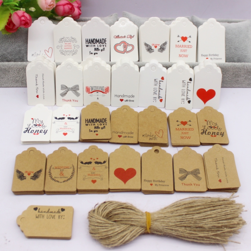 100ชิ้น+ 100สาย3x5ซม. สีขาว/กร - Kraft Hang Tag บทวิจารณ์และราคา